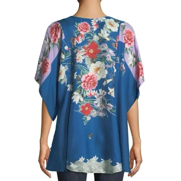 Johnny Was Women's Blue silk and velour Floral Boho Chic Top Size S - Picture 3 of 9